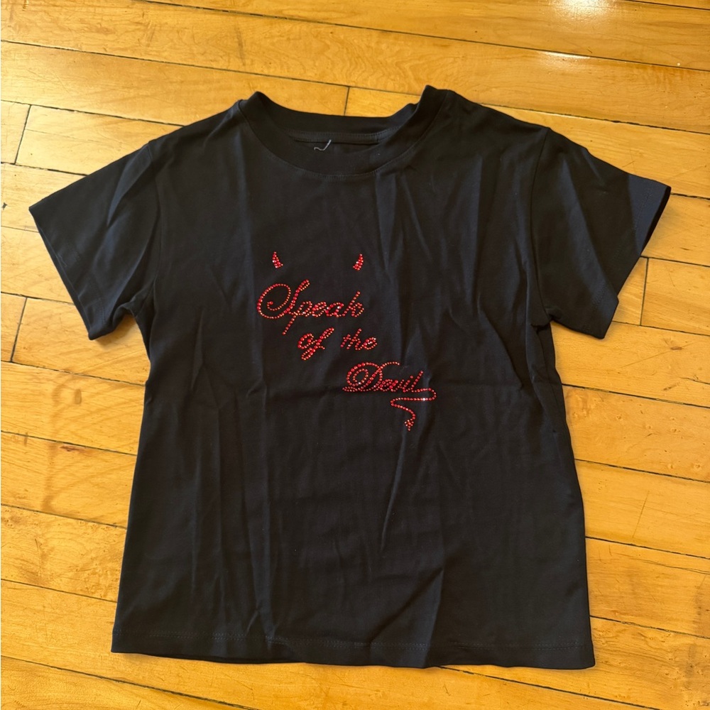 Black T-Shirt with Red Rhinestones